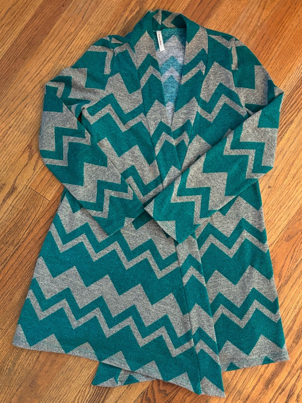 Teal Chevron Print Open Front Cardigan